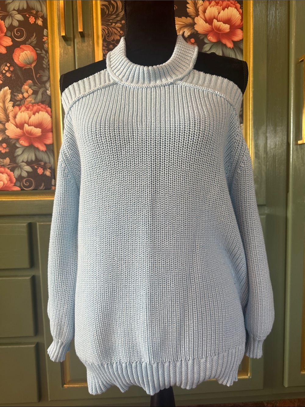 Sky Blue Off-the-Shoulder Knit Sweater